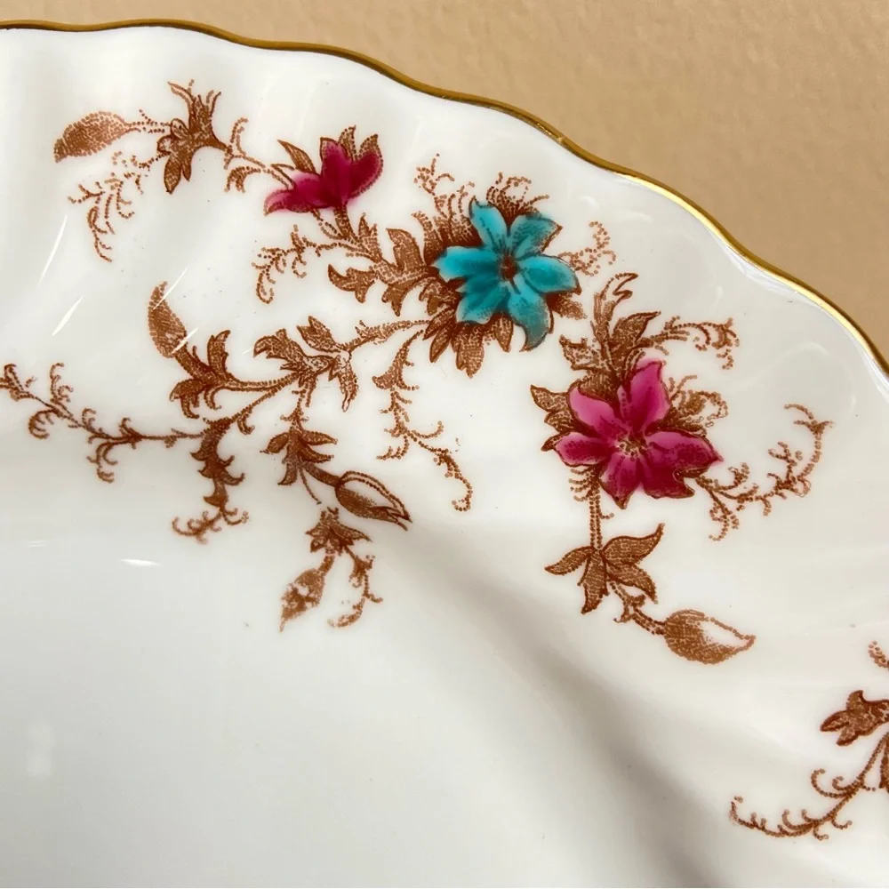 Minton Ancestral salad plate floral bone china gold trim scalloped rim England